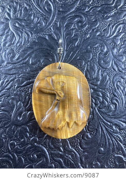 Eagle Carved in Tigers Eye Stone Pendant Jewelry Mini Art Ornament - #K9HTwasKPog-1