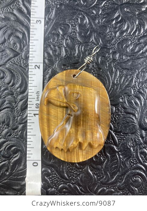 Eagle Carved in Tigers Eye Stone Pendant Jewelry Mini Art Ornament - #K9HTwasKPog-6