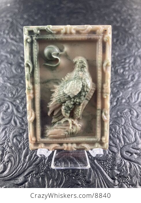 Eagle Carved Ribbon Jasper Mini Art Stone Pendant Jewelry - #UIxZpSwlLgA-1