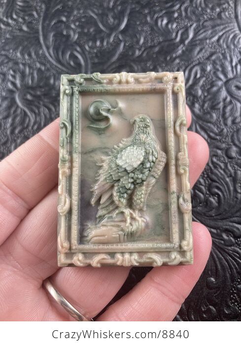 Eagle Carved Ribbon Jasper Mini Art Stone Pendant Jewelry - #UIxZpSwlLgA-2