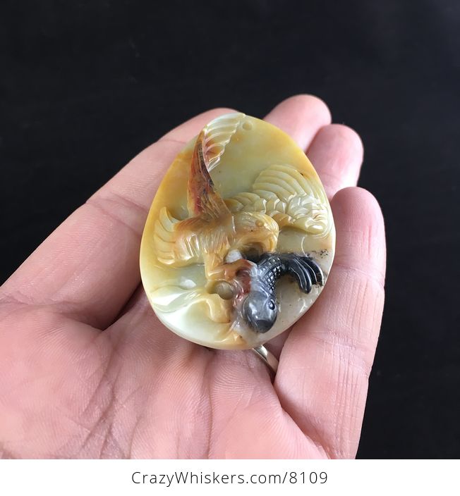 Eagle Catching a Fish Carved in Amazonite Stone Pendant Jewelry - #22oaL0sp6ZE-2