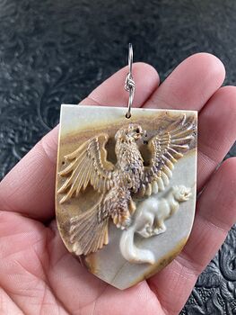 Eagle Catching a Squirrel Carved in Jasper Stone Pendant Jewelry Mini Art Ornament #mZHNSUnPhmM