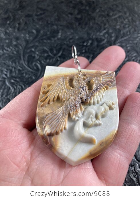 Eagle Catching a Squirrel Carved in Jasper Stone Pendant Jewelry Mini Art Ornament - #mZHNSUnPhmM-2
