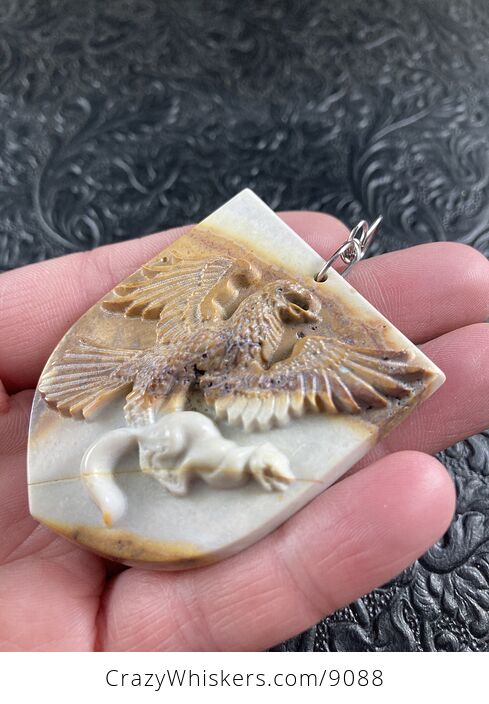 Eagle Catching a Squirrel Carved in Jasper Stone Pendant Jewelry Mini Art Ornament - #mZHNSUnPhmM-3
