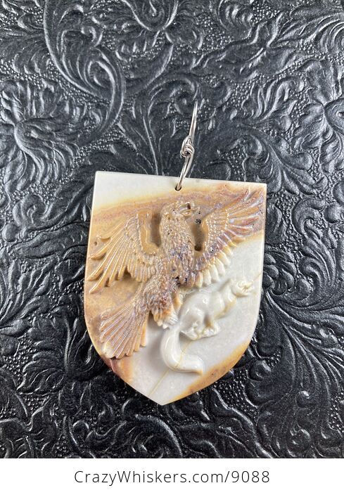 Eagle Catching a Squirrel Carved in Jasper Stone Pendant Jewelry Mini Art Ornament - #mZHNSUnPhmM-4