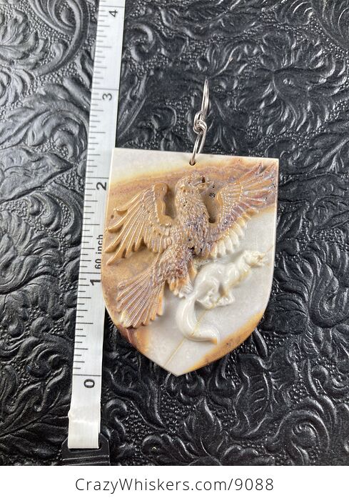 Eagle Catching a Squirrel Carved in Jasper Stone Pendant Jewelry Mini Art Ornament - #mZHNSUnPhmM-5