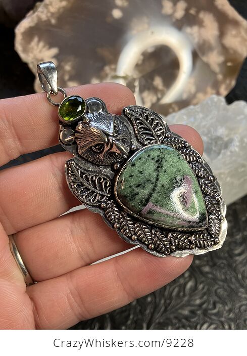 Eagle Peridot and Ruby Zoisite Crystal Stone Jewelry Pendant - #PtnGR8Ooqto-3