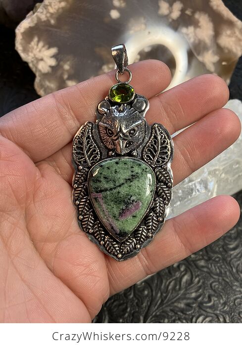 Eagle Peridot and Ruby Zoisite Crystal Stone Jewelry Pendant - #PtnGR8Ooqto-1