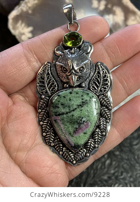 Eagle Peridot and Ruby Zoisite Crystal Stone Jewelry Pendant - #PtnGR8Ooqto-2