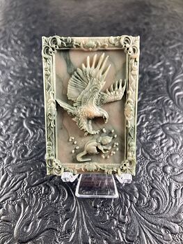 Eagle Swooping to Catch Rat Carved Jasper Stone Pendant Cabochon Jewelry Mini Art Ornament #TdEOiW7QqQ0