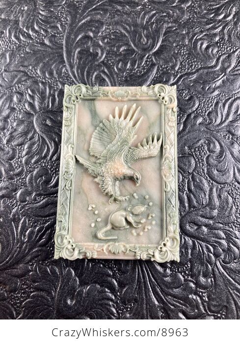 Eagle Swooping to Catch Rat Carved Jasper Stone Pendant Cabochon Jewelry Mini Art Ornament - #TdEOiW7QqQ0-5