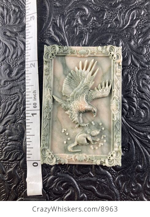 Eagle Swooping to Catch Rat Carved Jasper Stone Pendant Cabochon Jewelry Mini Art Ornament - #TdEOiW7QqQ0-6