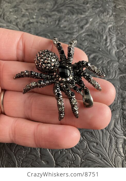 Elegant Black Rhinestone and Metal Tarantula Spider Pendant Halloween Jewelry Necklace - #jpAjwWNNTUs-5