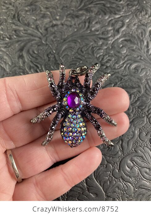 Elegant Colorful Rhinestone and Metal Tarantula Spider Pendant Halloween Jewelry Necklace - #NI4DOU8pRxc-3