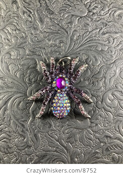 Elegant Colorful Rhinestone and Metal Tarantula Spider Pendant Halloween Jewelry Necklace - #NI4DOU8pRxc-6