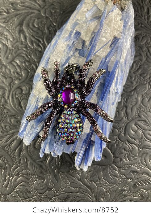 Elegant Colorful Rhinestone and Metal Tarantula Spider Pendant Halloween Jewelry Necklace - #NI4DOU8pRxc-2