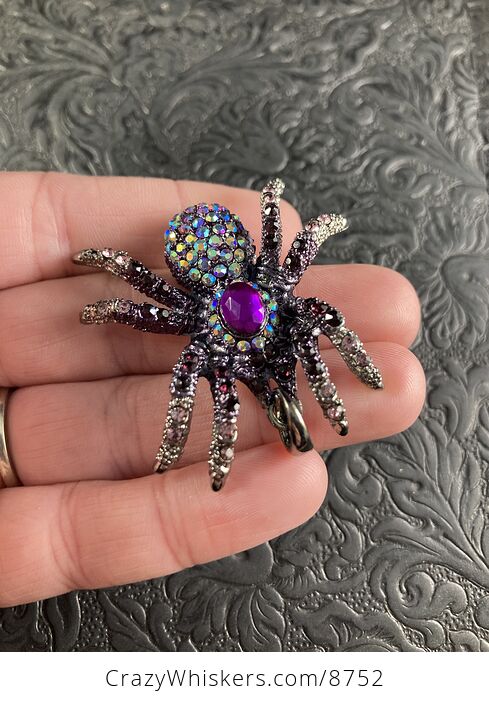 Elegant Colorful Rhinestone and Metal Tarantula Spider Pendant Halloween Jewelry Necklace - #NI4DOU8pRxc-5