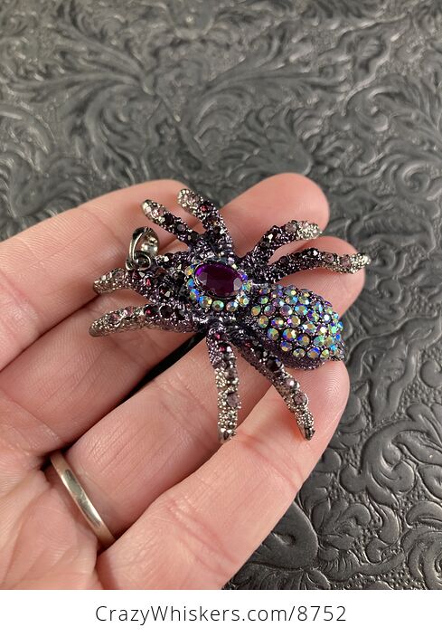 Elegant Colorful Rhinestone and Metal Tarantula Spider Pendant Halloween Jewelry Necklace - #NI4DOU8pRxc-4