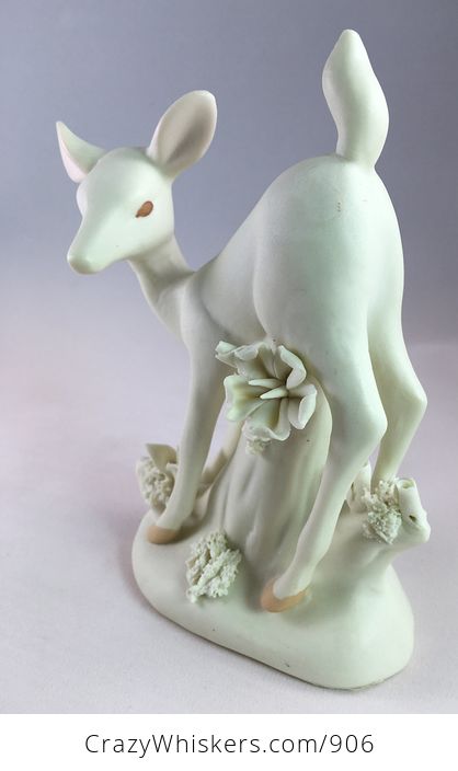 Elegant White Fawn Deer Figurine with Flowers - #EpJMdLTTF4U-2