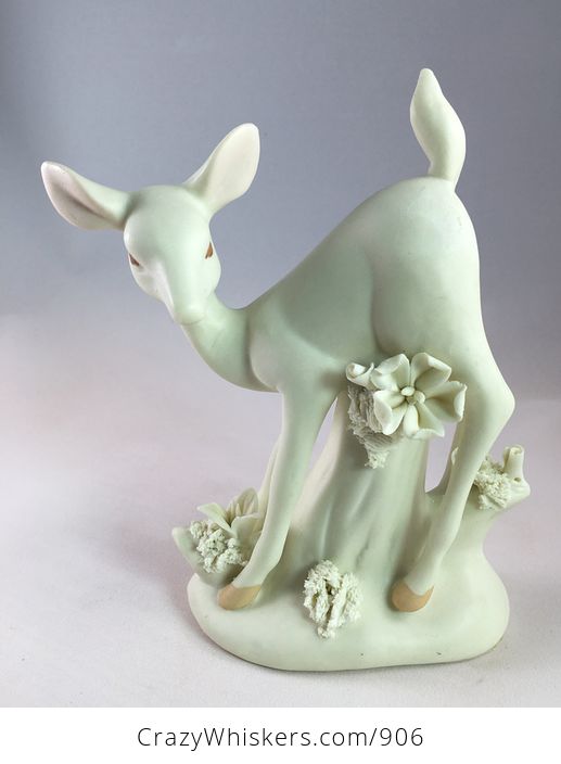 Elegant White Fawn Deer Figurine with Flowers - #EpJMdLTTF4U-1