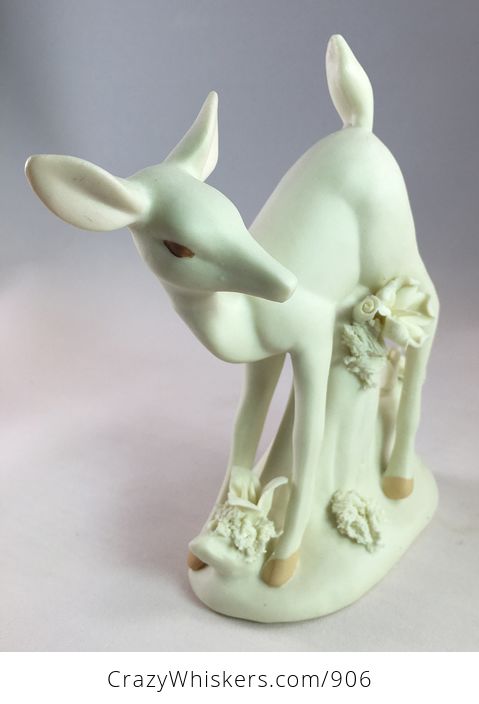 Elegant White Fawn Deer Figurine with Flowers - #EpJMdLTTF4U-3