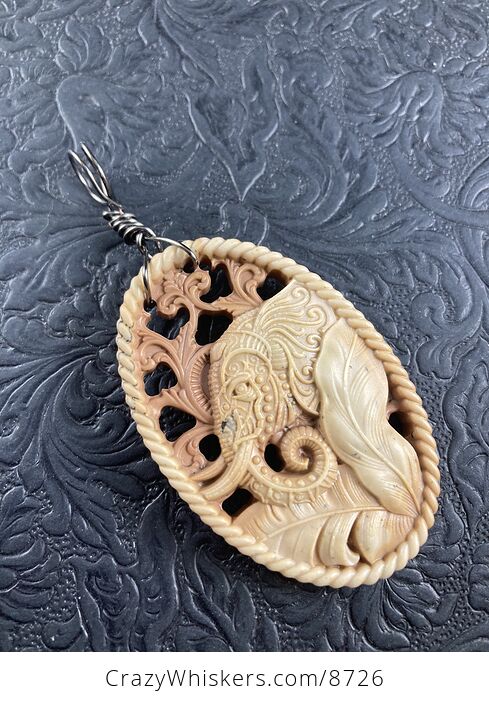 Elephant Carved in Jasper Stone Jewelry Crystal Ornament Pendant - #cJesKN2RLVU-4