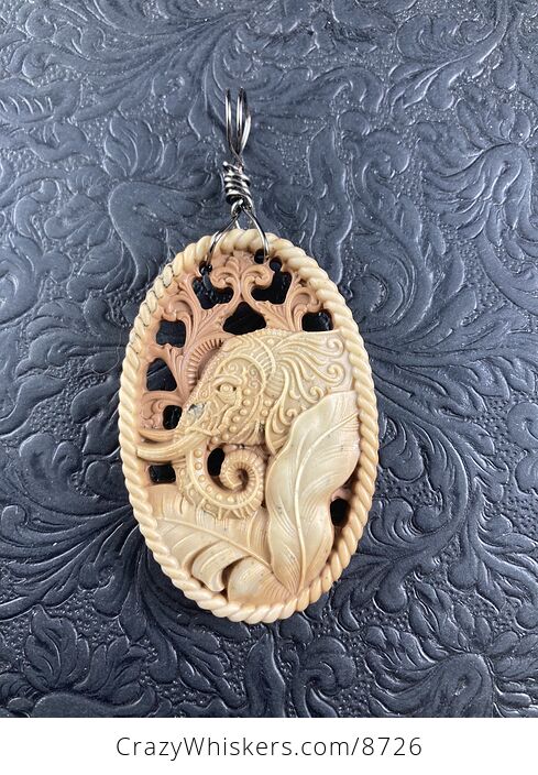 Elephant Carved in Jasper Stone Jewelry Crystal Ornament Pendant - #cJesKN2RLVU-2