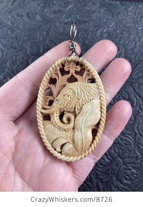 Elephant Carved in Jasper Stone Jewelry Crystal Ornament Pendant - #cJesKN2RLVU-1