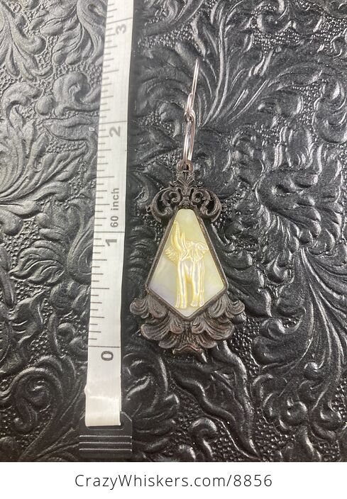 Elephant Carved in Mother of Pearl Shell in a Wooden Frame Pendant Jewelry - #sDndOC6Qz50-5