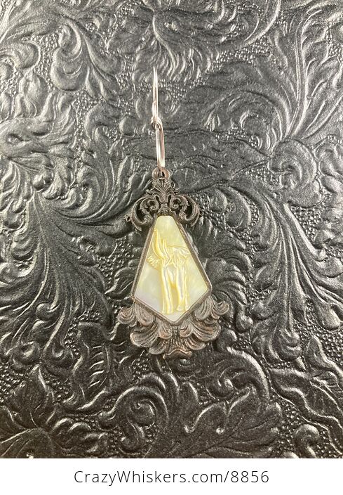 Elephant Carved in Mother of Pearl Shell in a Wooden Frame Pendant Jewelry - #sDndOC6Qz50-4