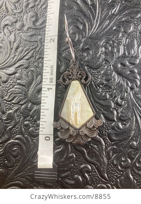 Elephant Carved Mother of Pearl Shell in a Wooden Frame Pendant Jewelry - #paiUbGgxECI-6