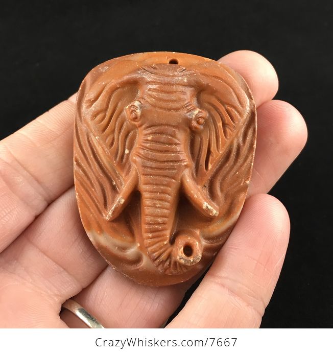 Elephant Face Carved Red Jasper Stone Pendant Jewelry - #hUv9Qr3xaMo-1