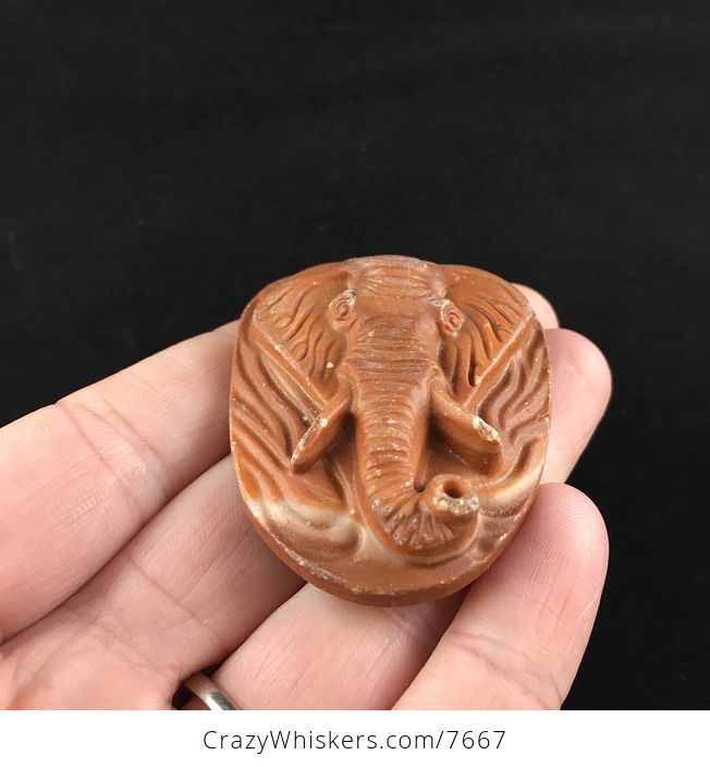 Elephant Face Carved Red Jasper Stone Pendant Jewelry - #hUv9Qr3xaMo-2