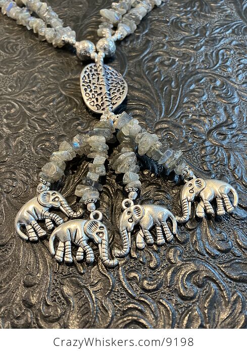 Elephant Necklace with Flashy Labradorite Crystal Chips and Metal Beads - #T8Jhz2w4U9c-5