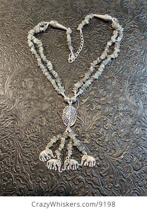 Elephant Necklace with Flashy Labradorite Crystal Chips and Metal Beads - #T8Jhz2w4U9c-4