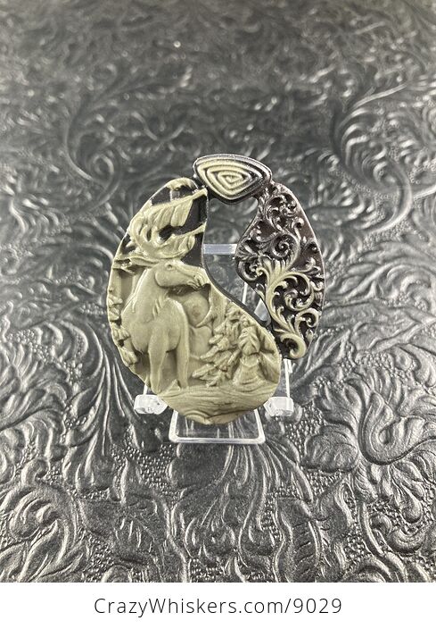Elk Carved Jasper Stone Pendant Cabochon Jewelry Mini Art Ornament - #zRW6QlfWWcc-1