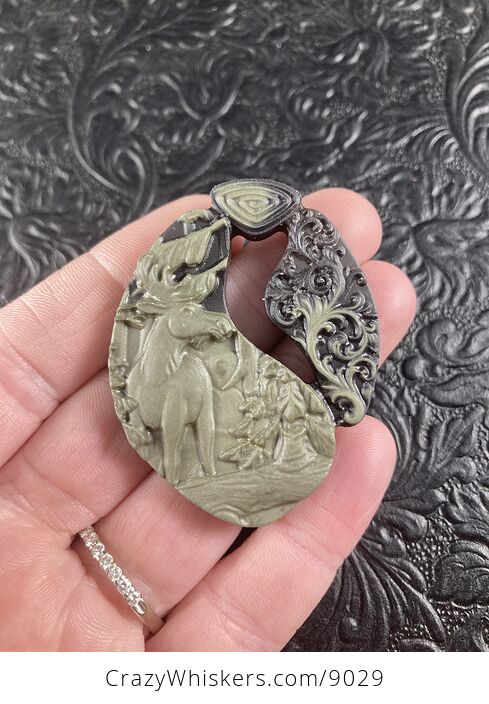 Elk Carved Jasper Stone Pendant Cabochon Jewelry Mini Art Ornament - #zRW6QlfWWcc-5