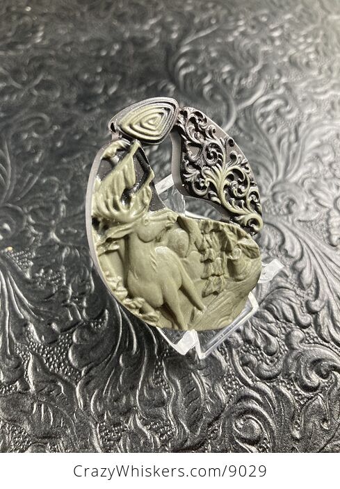 Elk Carved Jasper Stone Pendant Cabochon Jewelry Mini Art Ornament - #zRW6QlfWWcc-3