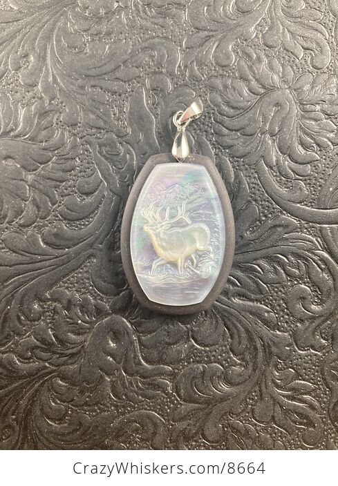 Elk Mother of Pearl Carved and Jasper Stone Jewelry Pendant - #OXdlCwZSwUc-4