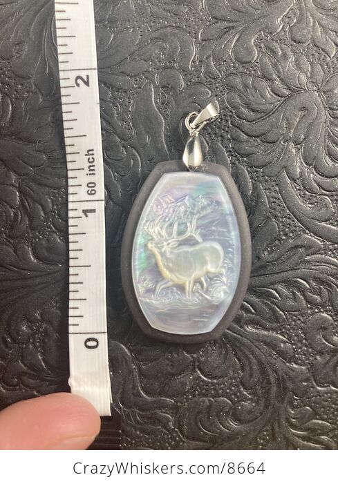 Elk Mother of Pearl Carved and Jasper Stone Jewelry Pendant - #OXdlCwZSwUc-5