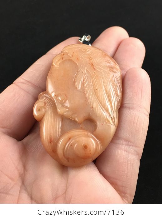 Face and Eagle Carved Orange Chalcedony Stone Pendant Jewelry - #xcX3QunWic0-2