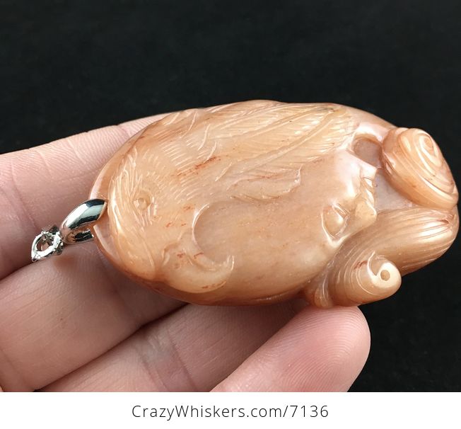 Face and Eagle Carved Orange Chalcedony Stone Pendant Jewelry - #xcX3QunWic0-5