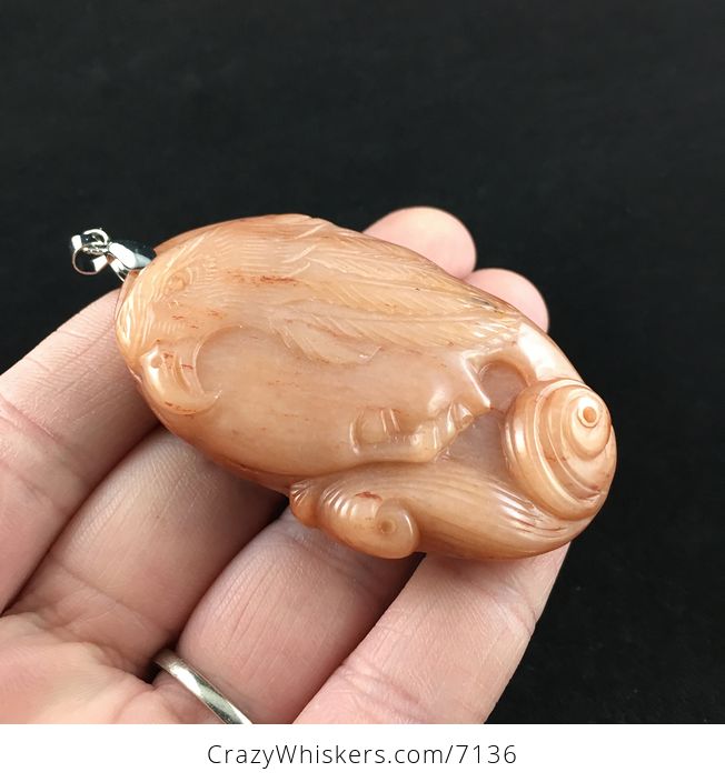 Face and Eagle Carved Orange Chalcedony Stone Pendant Jewelry - #xcX3QunWic0-4