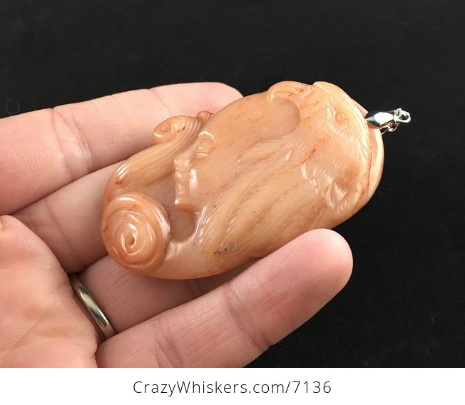 Face and Eagle Carved Orange Chalcedony Stone Pendant Jewelry - #xcX3QunWic0-3