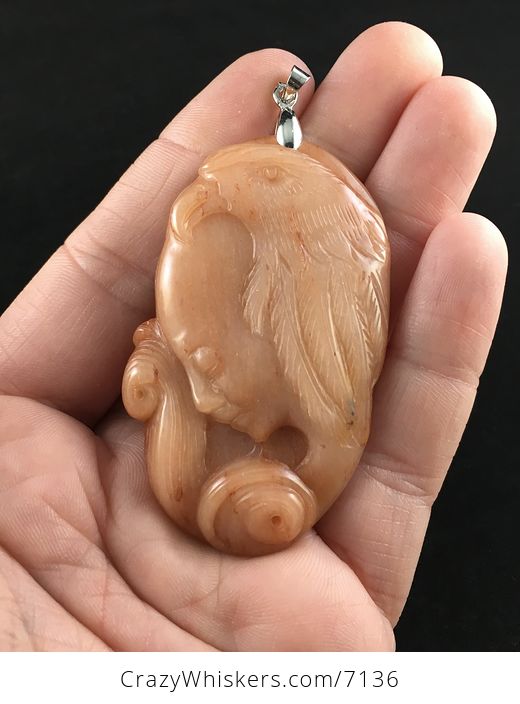 Face and Eagle Carved Orange Chalcedony Stone Pendant Jewelry - #xcX3QunWic0-1