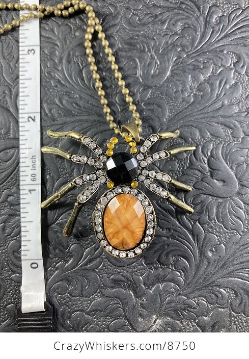 Faceted Stone and Rhinestone Tarantula Spider Pendant - #o090J3vmQ1c-5