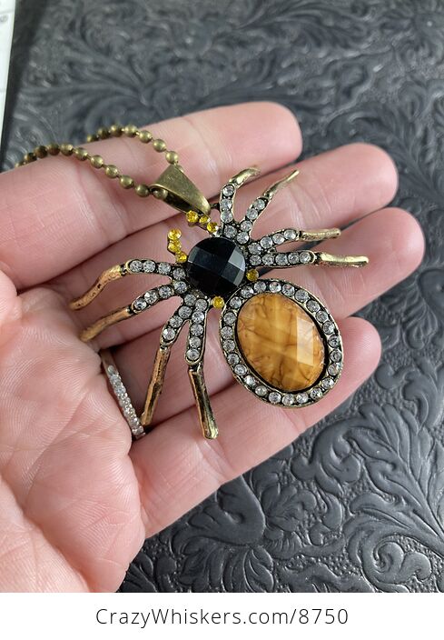 Faceted Stone and Rhinestone Tarantula Spider Pendant - #o090J3vmQ1c-1