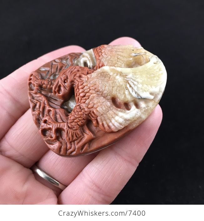 Fierce Eagle Carved Red Jasper Stone Pendant Jewelry - #ggHHxpdY6wk-3