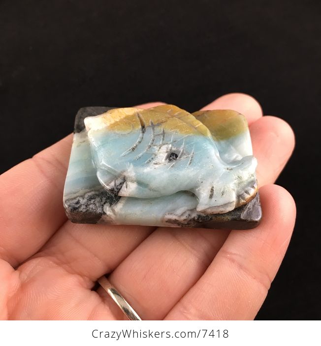 Fish Carved Amazonite Jasper Stone Cabochon Mini Art Pendant Jewelry - #ypnYjNdBsRQ-2