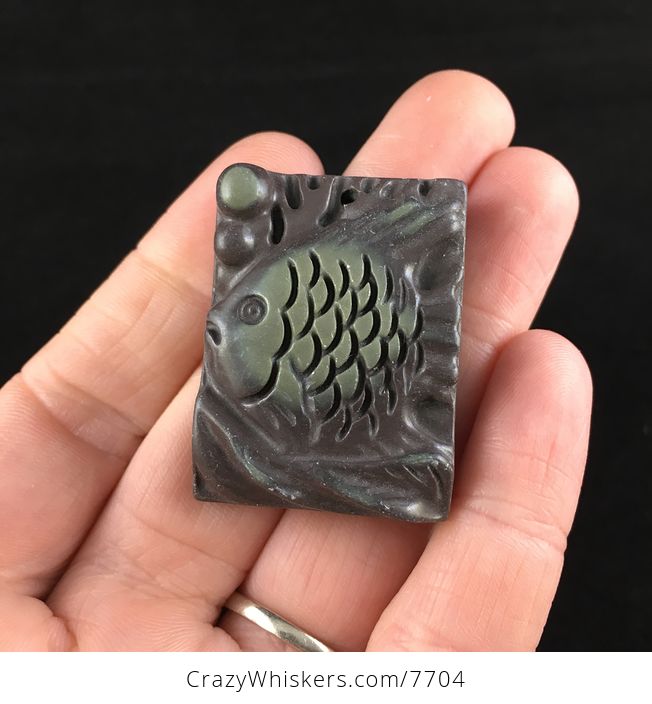 Fish Carved Ribbon Jasper Stone Pendant Jewelry - #rrBj829vz2g-1